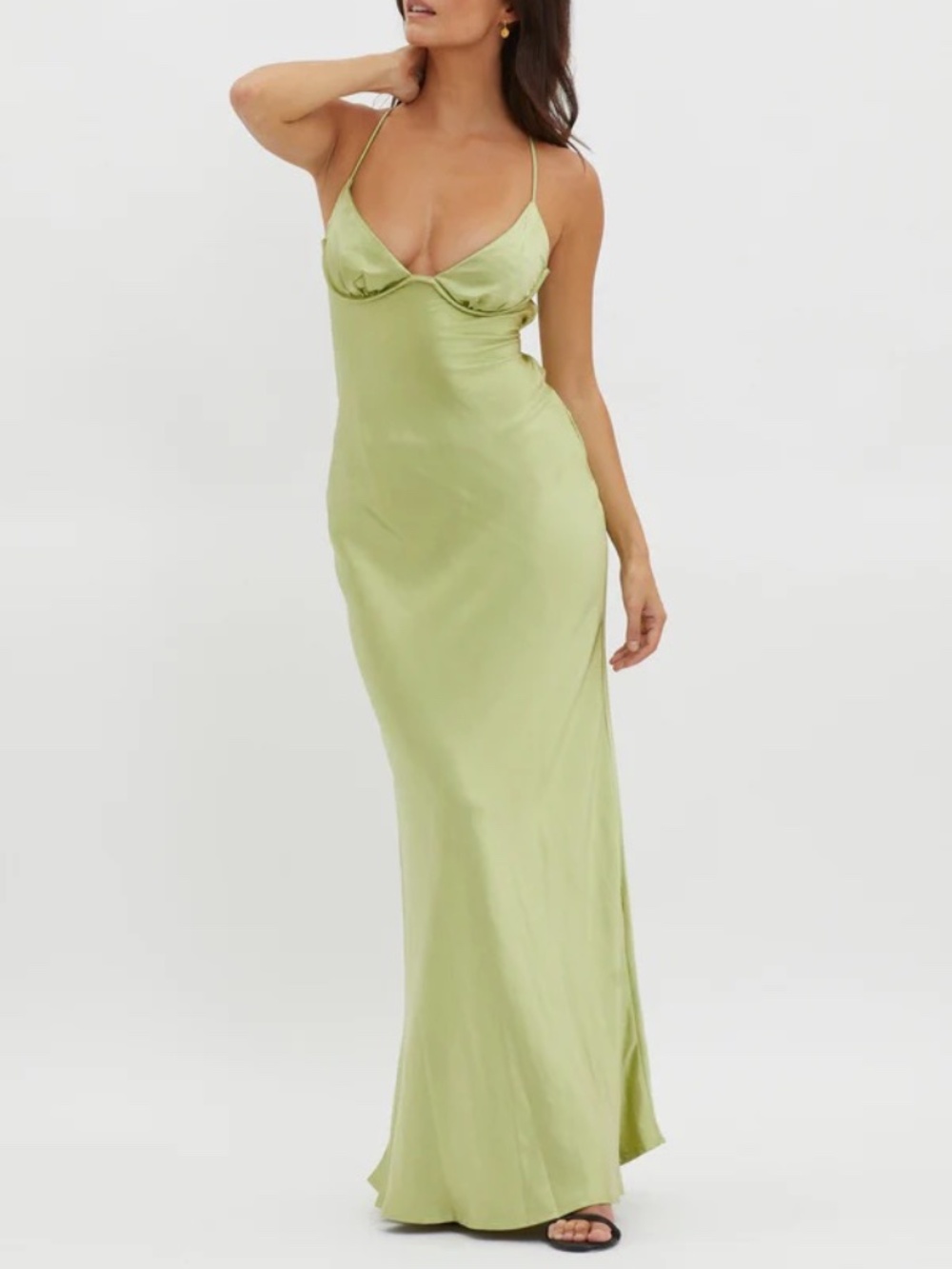 Selfie Leslie Alora Tie-Up Back Maxi Dress Olive M